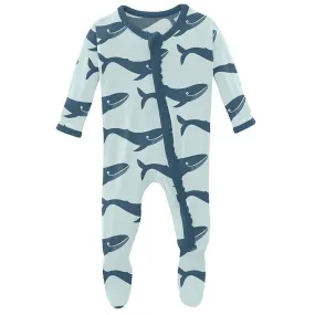 Girl's Print Bamboo Muffin Ruffle Footie with Zipper - Fresh Air Blue Whales