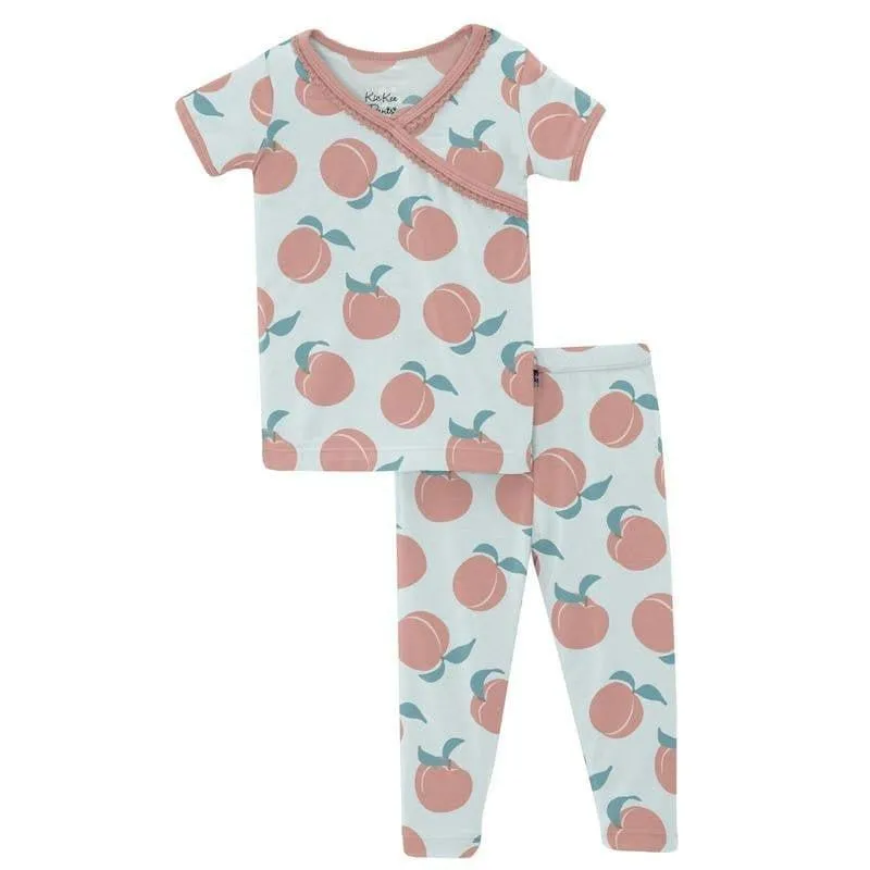 Girl's Print Bamboo Short Sleeve Scallop Kimono Pajama Set - Fresh Air Peaches