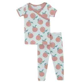Girl's Print Bamboo Short Sleeve Scallop Kimono Pajama Set - Fresh Air Peaches