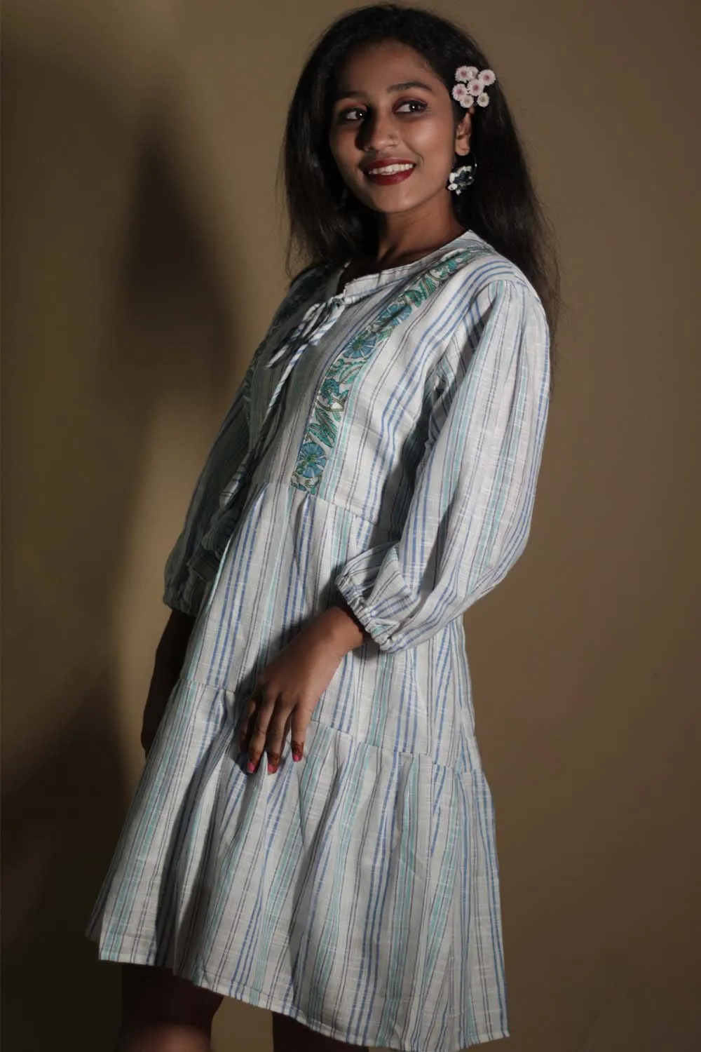 Gypsy | Short Dress | Cyan Stripes