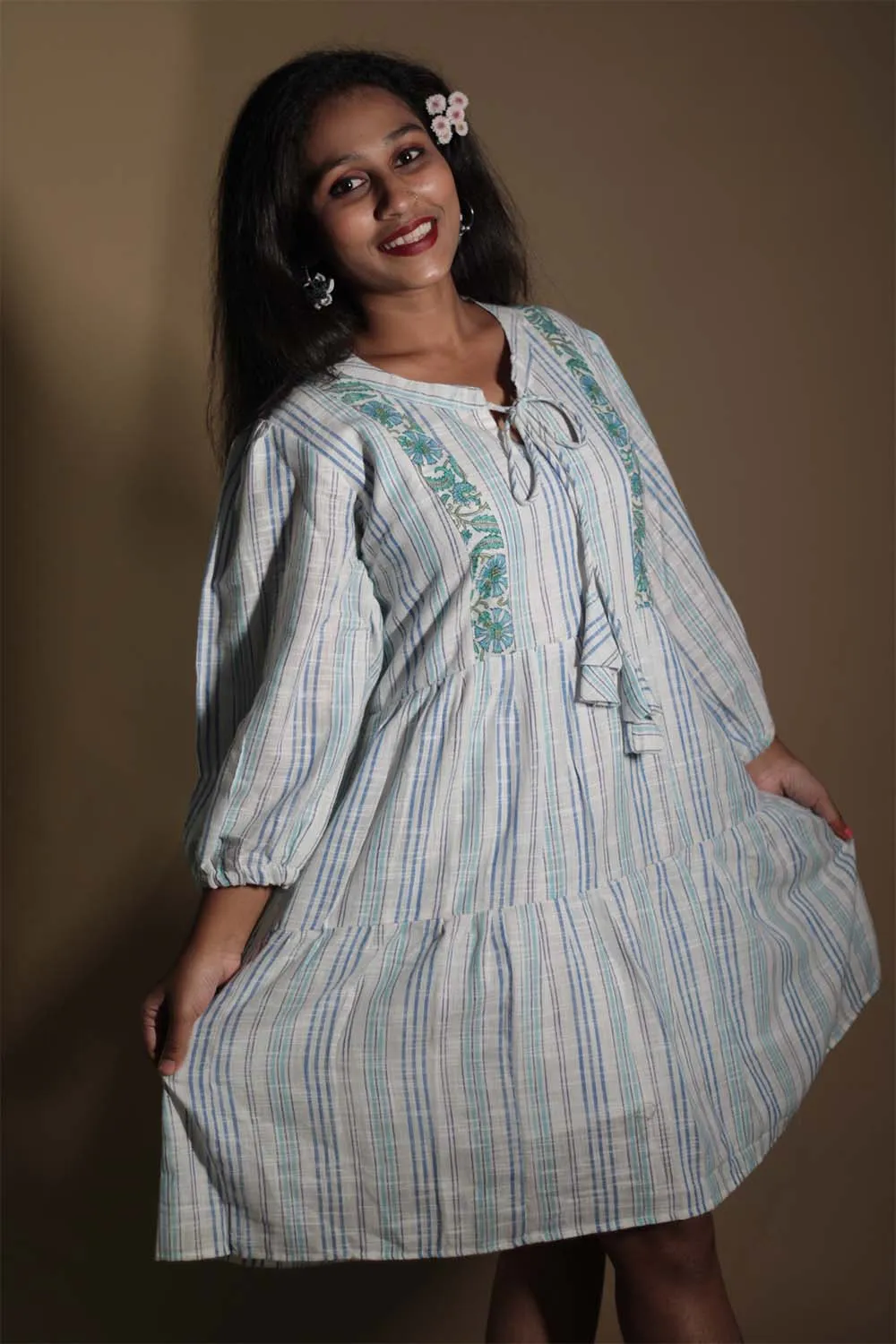 Gypsy | Short Dress | Cyan Stripes
