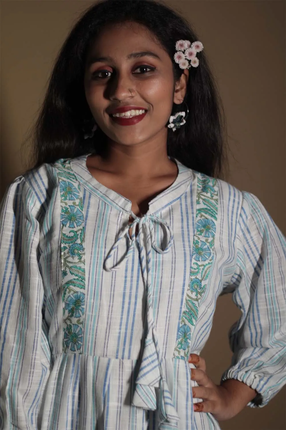 Gypsy | Short Dress | Cyan Stripes