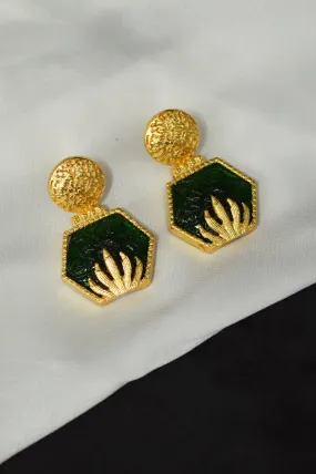 Handcrafted Gold Plated Deep Green Stone Earring