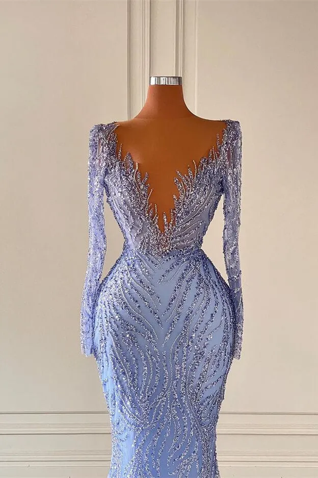 kamahe Chic V-Neck Long Sleeves Mermaid Prom Dresses with Beads