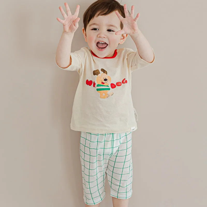 Kids Summer Short Shirt Cotton Cool Mesh Pajamas Set - Dog