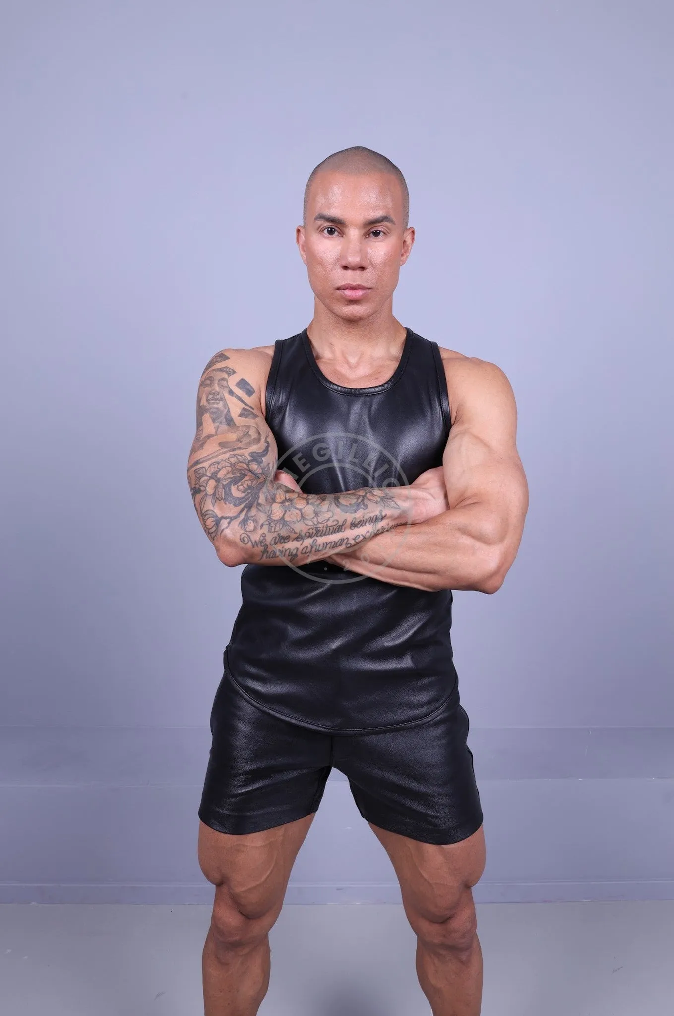 Leather Tank Top - Black Piping