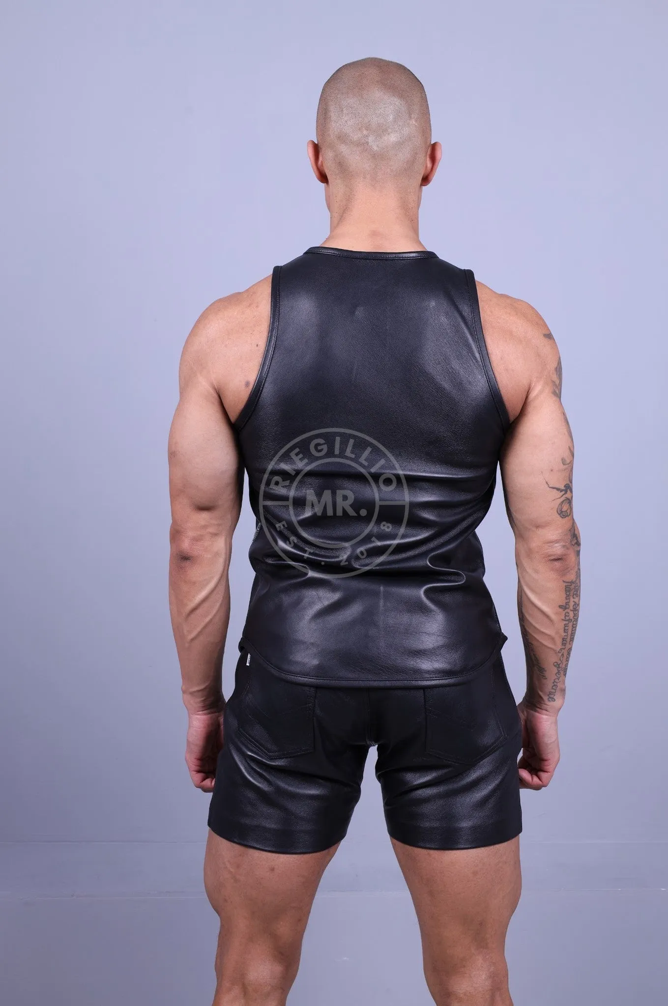 Leather Tank Top - Black Piping