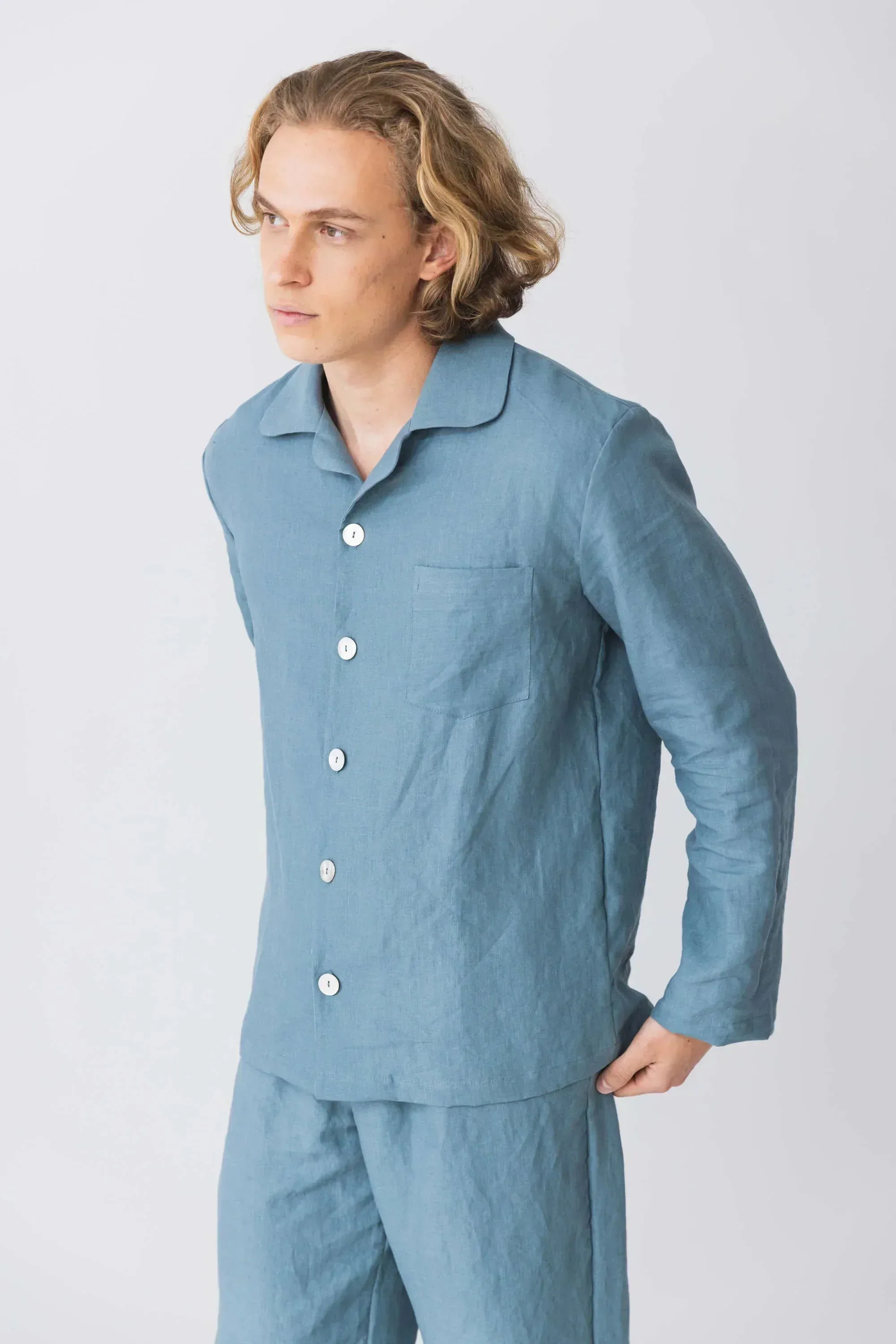 Long-sleeved linen pajamas coral - Diego