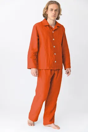 Long-sleeved linen pajamas coral - Diego