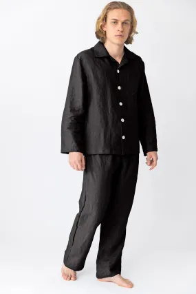 Long-sleeved linen pajamas jet-black - Diego