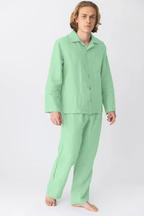 Long-sleeved linen pajamas mint green - Diego