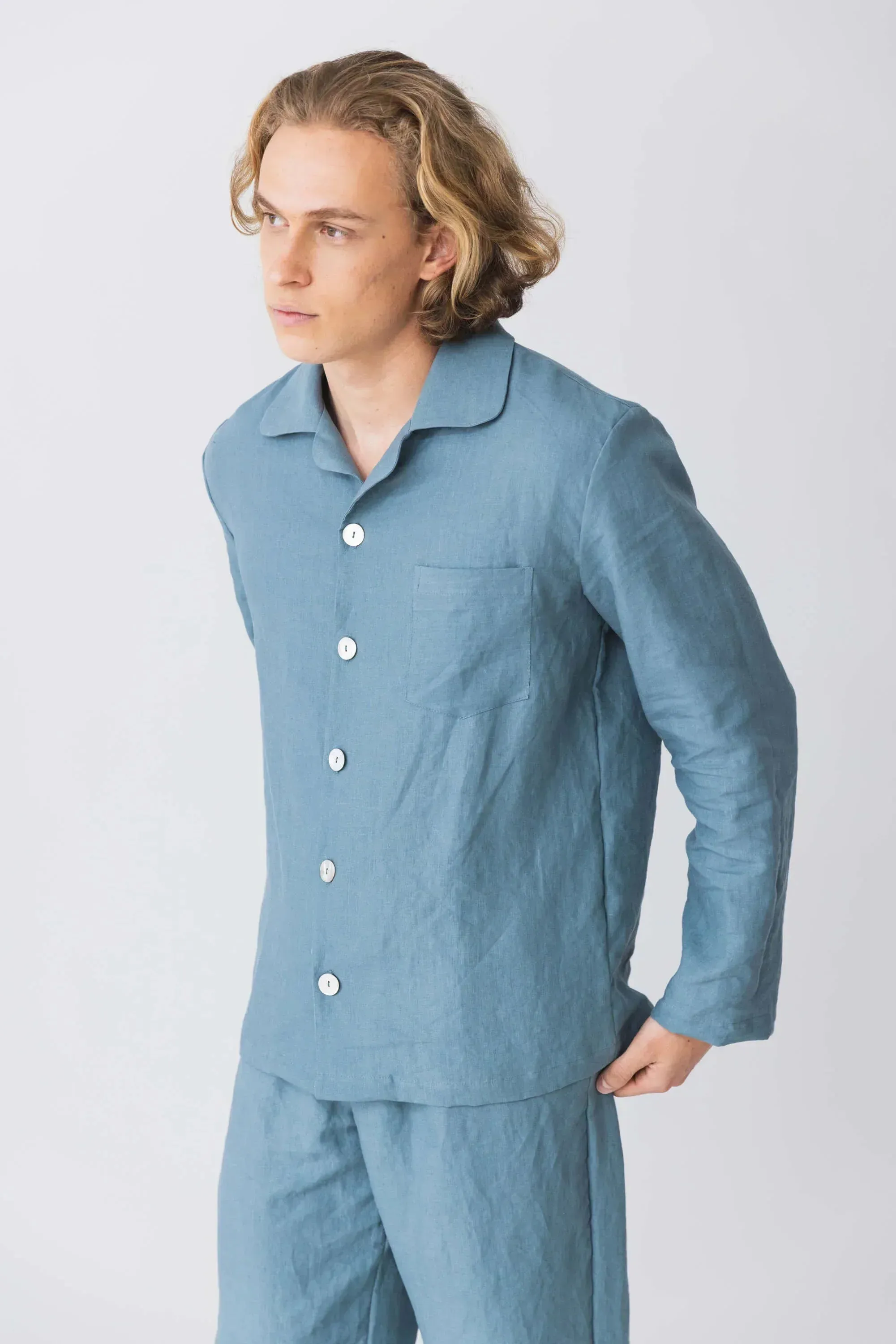 Long-sleeved linen pajamas red brick - Diego