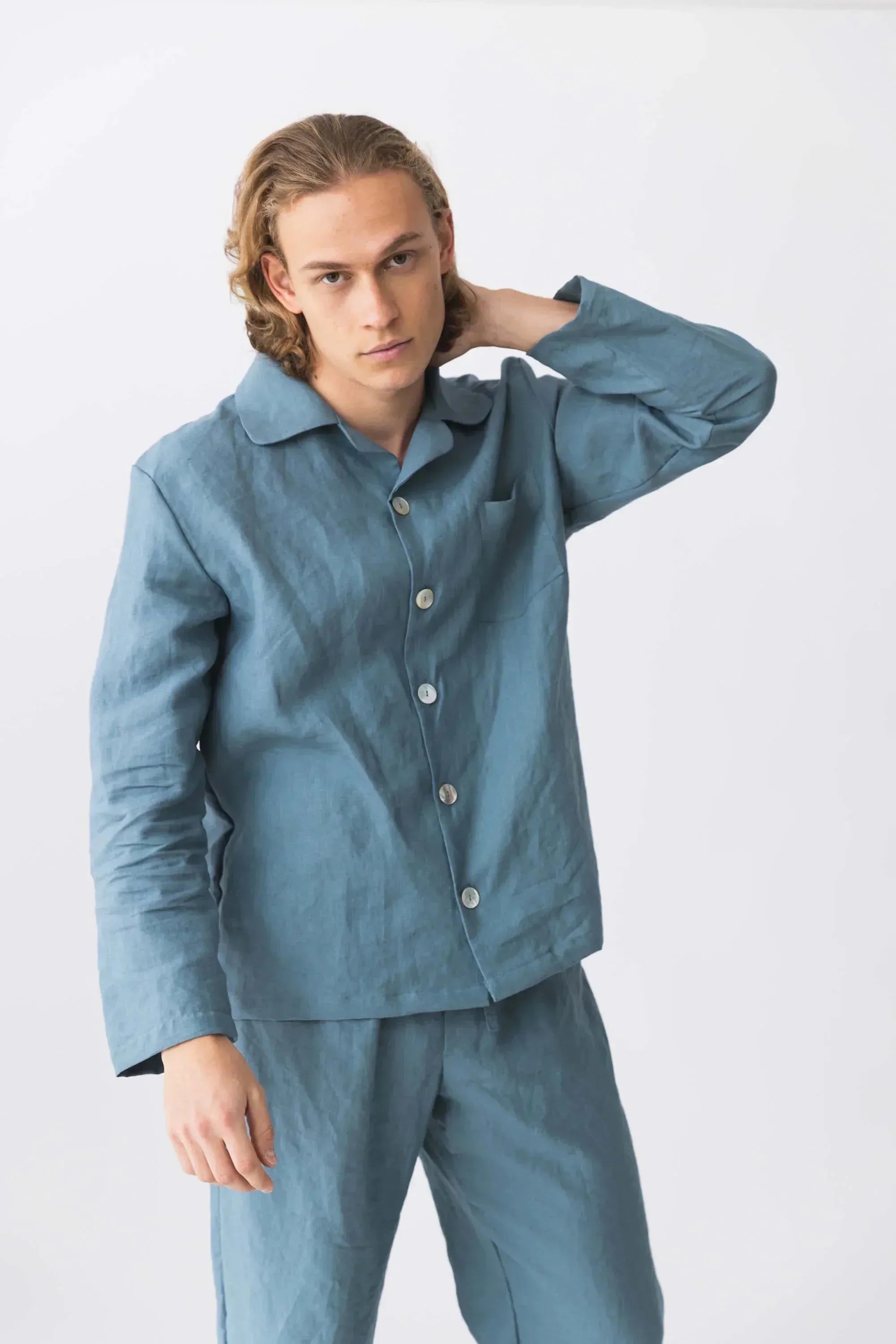Long-sleeved linen pajamas red brick - Diego
