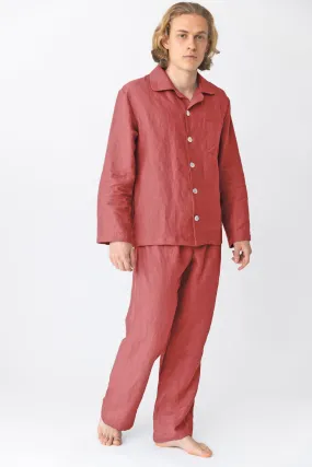Long-sleeved linen pajamas red brick - Diego