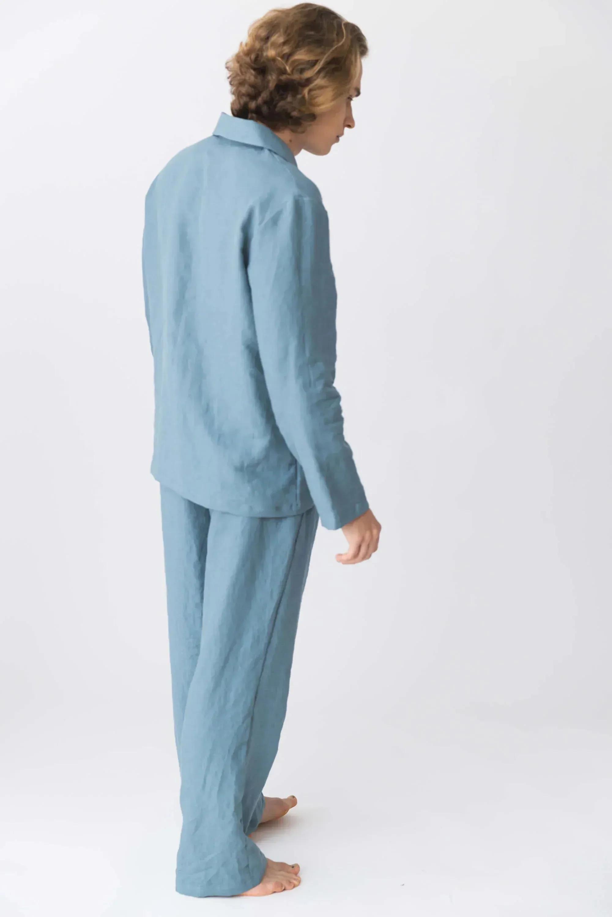 Long-sleeved linen pajamas red brick - Diego