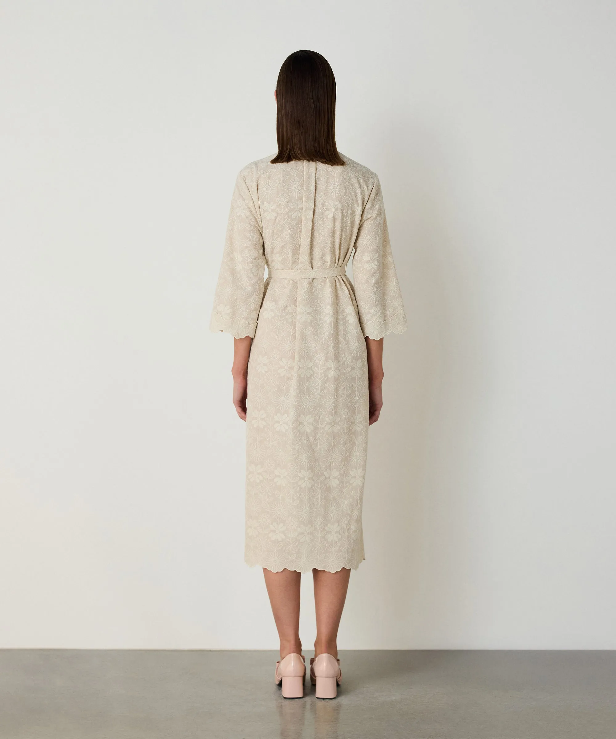 Machka Embroidered Dress With A Grandad Collar Beige