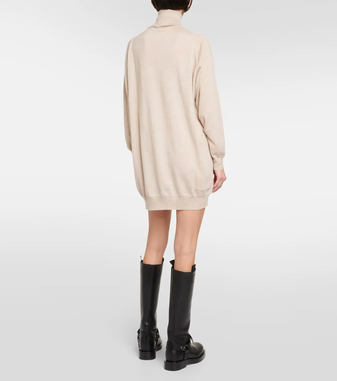 Max Mara cashmere turtleneck mini dress, neutral
