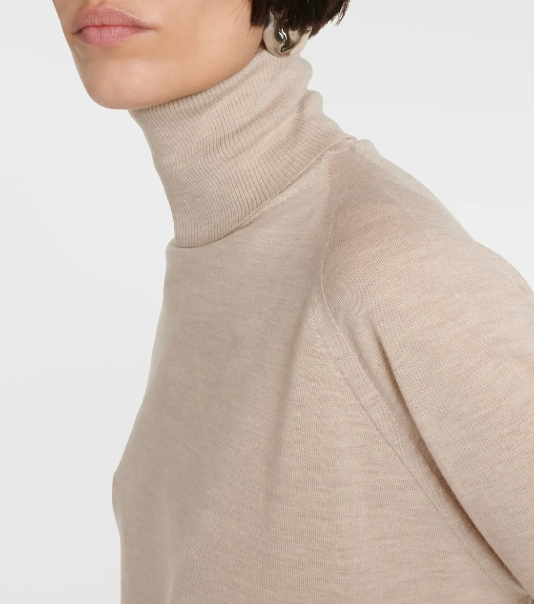 Max Mara cashmere turtleneck mini dress, neutral
