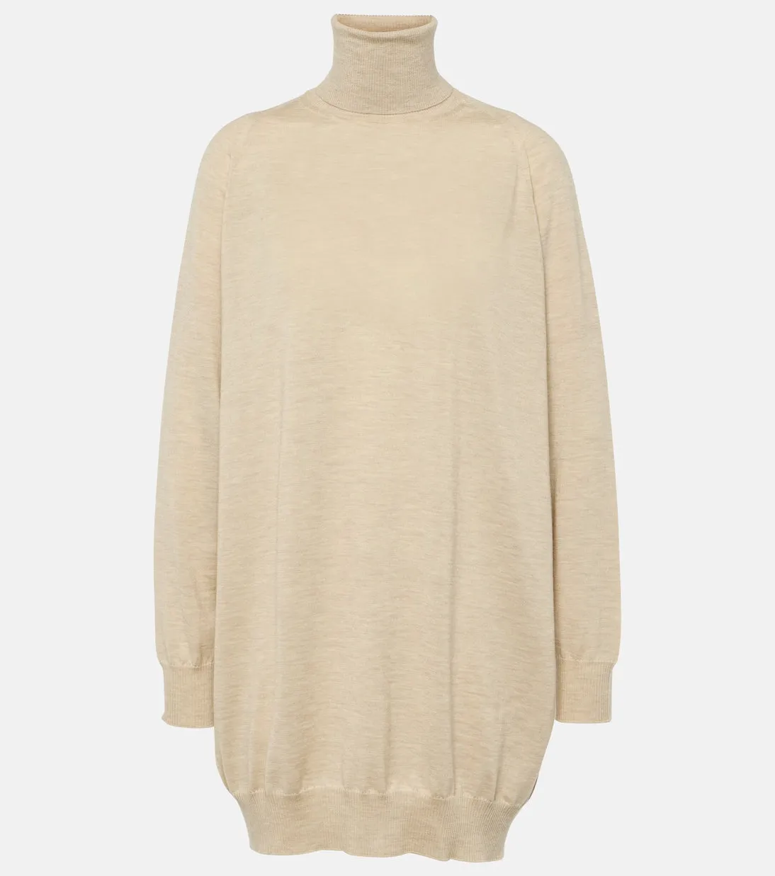 Max Mara cashmere turtleneck mini dress, neutral