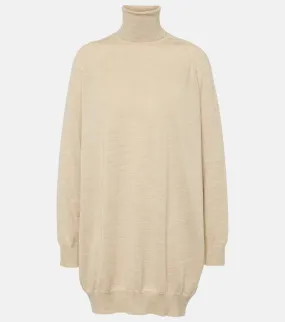 Max Mara cashmere turtleneck mini dress, neutral