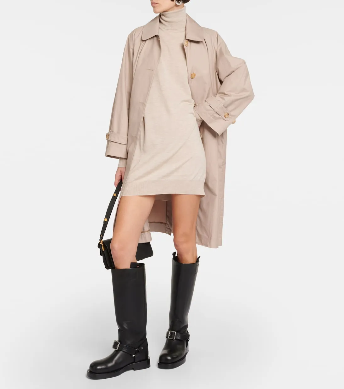 Max Mara cashmere turtleneck mini dress, neutral