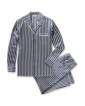 Men's Silk Pajama Set in Navy Bengal Stripe