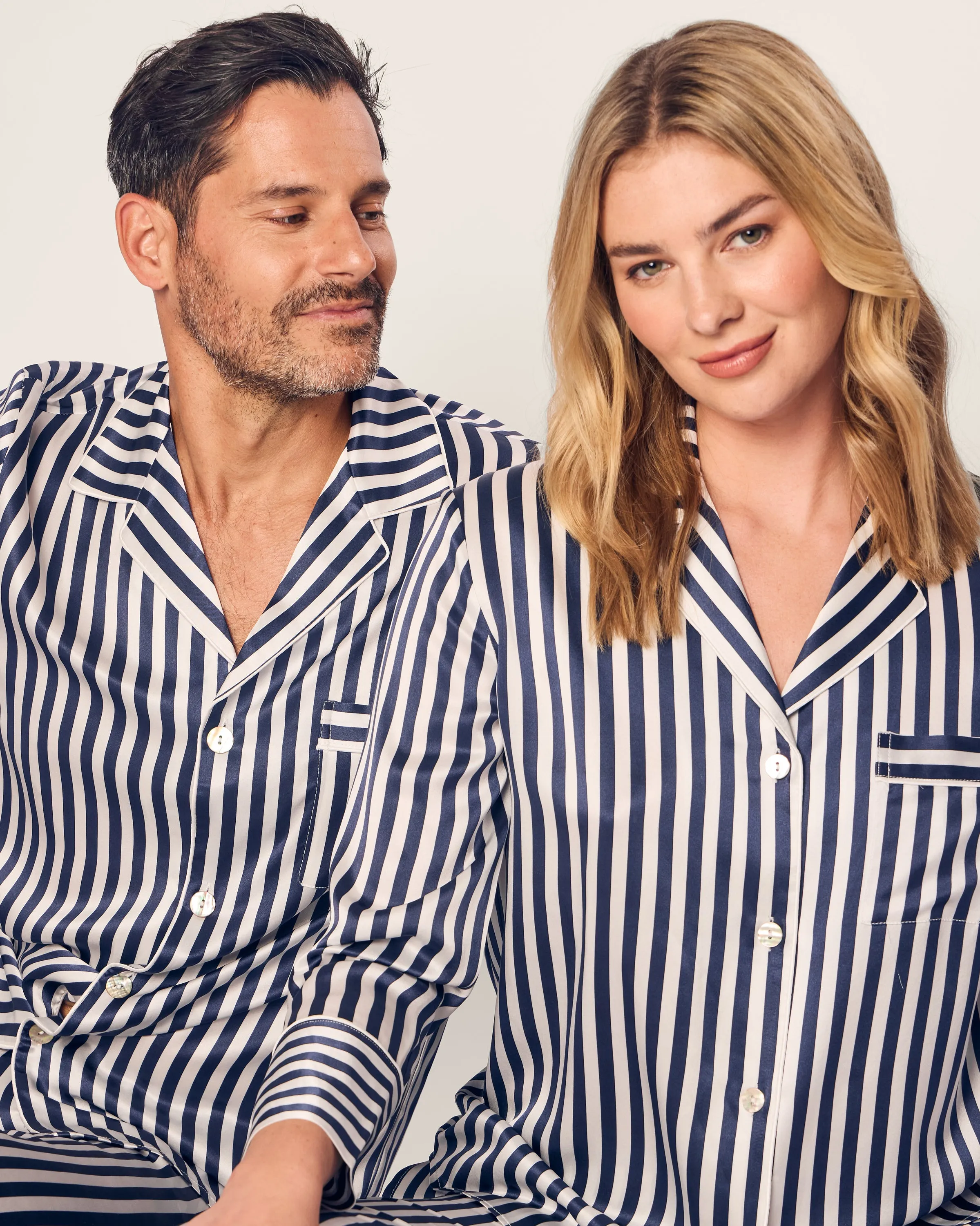Men's Silk Pajama Set in Navy Bengal Stripe