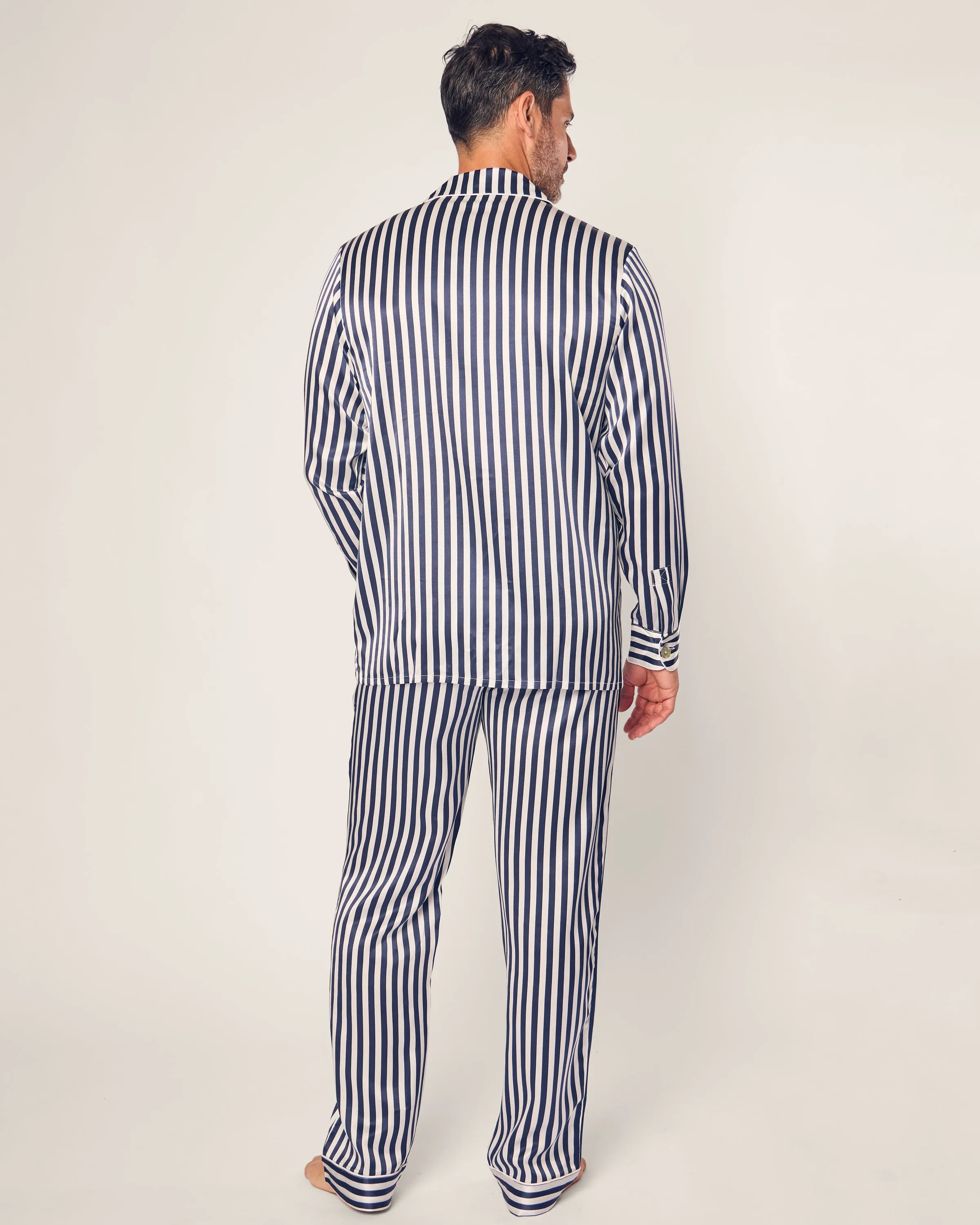 Men's Silk Pajama Set in Navy Bengal Stripe