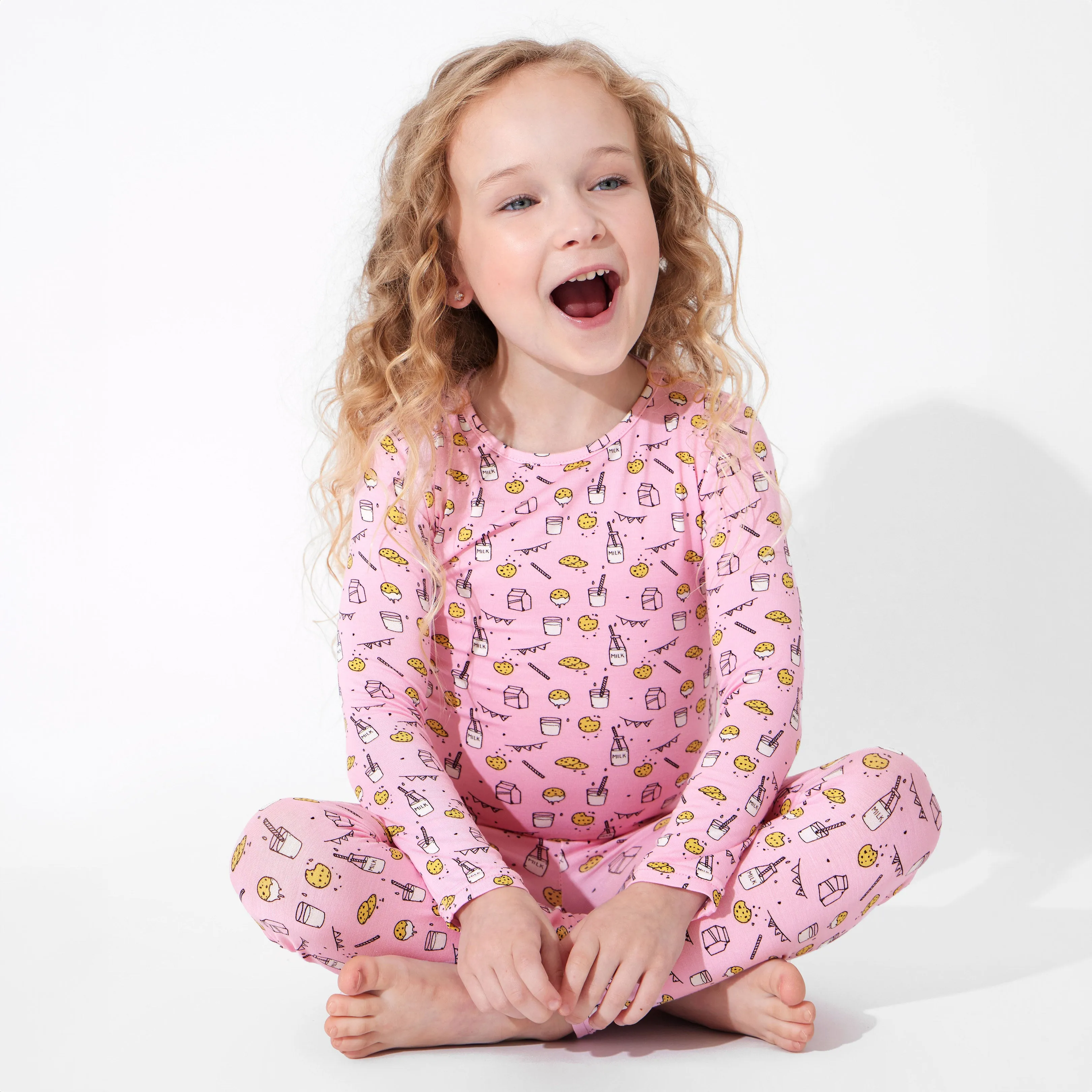 Milk & Cookies Pink Bamboo Kids Pajamas