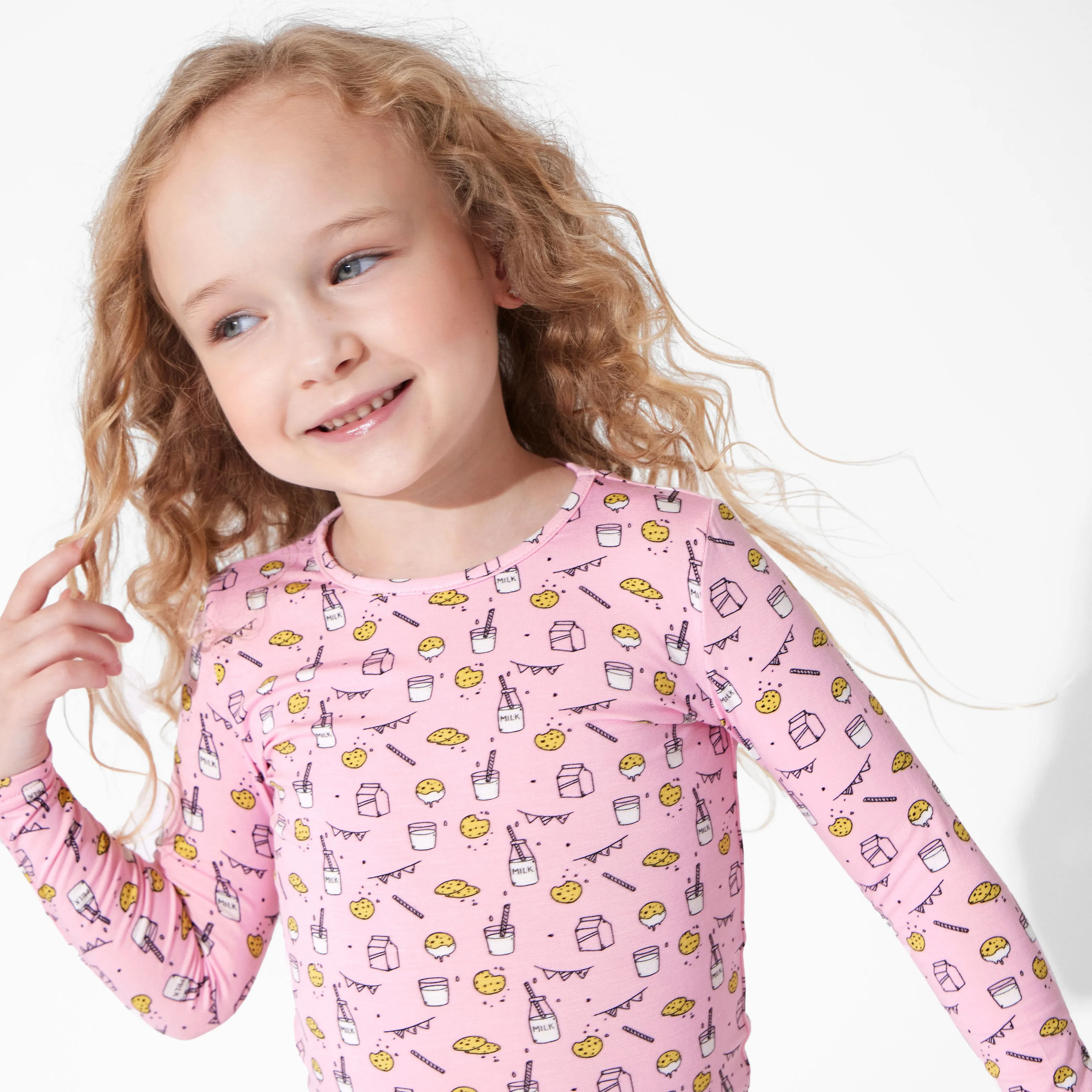 Milk & Cookies Pink Bamboo Kids Pajamas
