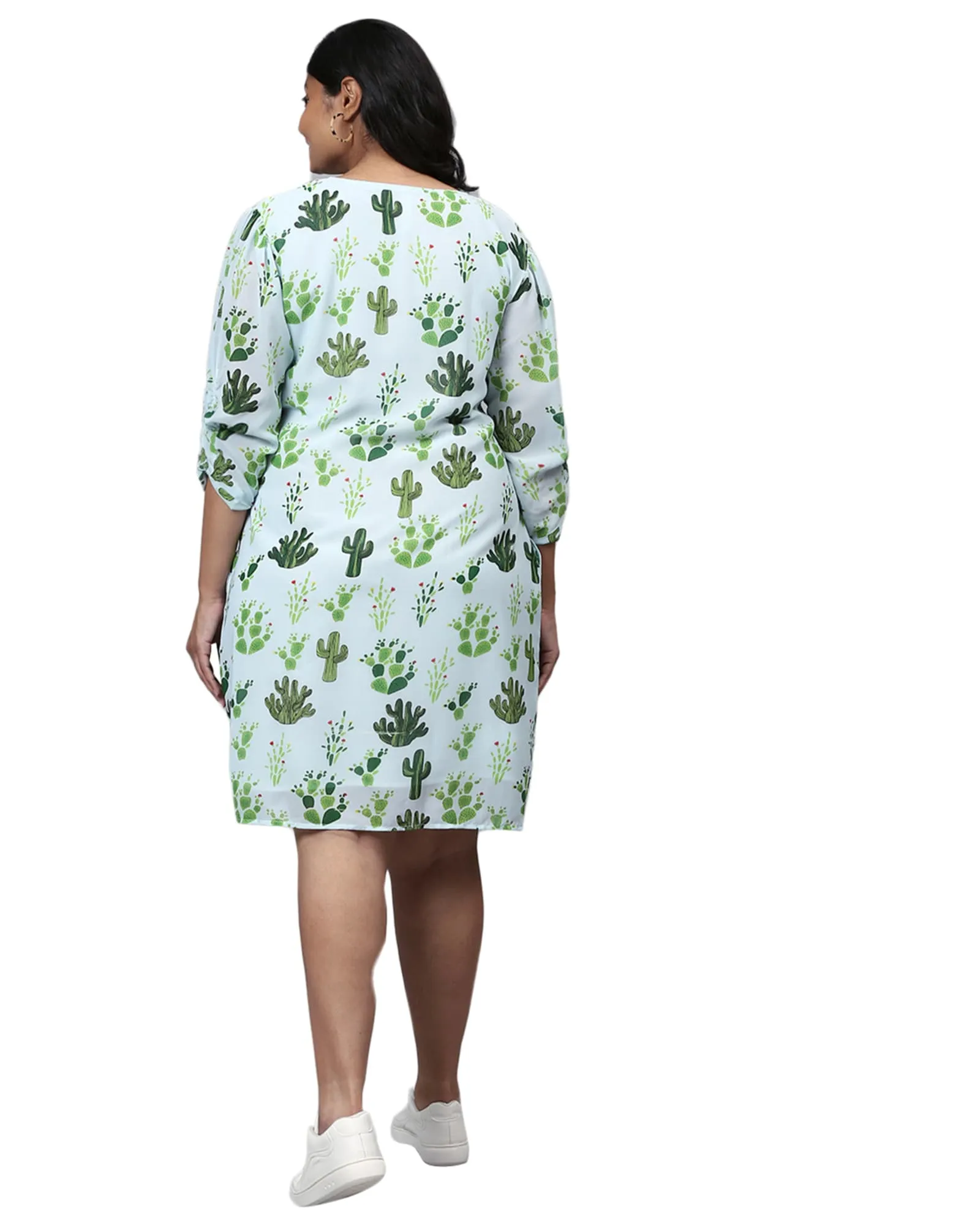 Mint Green Printed A-Line Dress | Blue