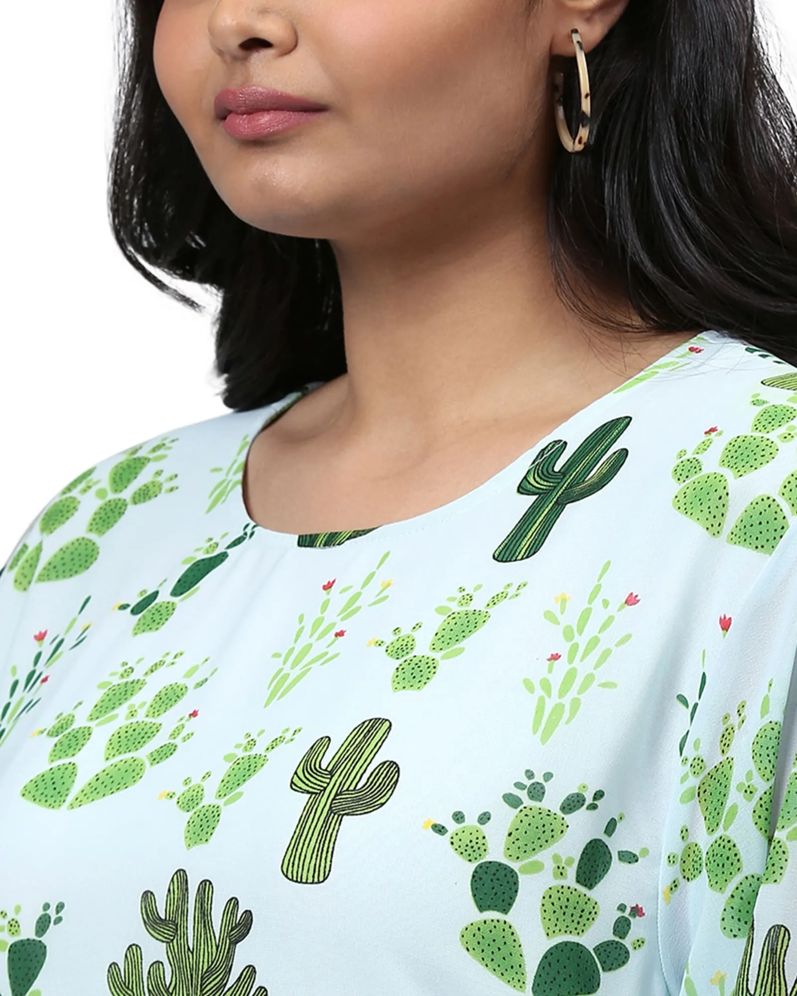 Mint Green Printed A-Line Dress | Blue