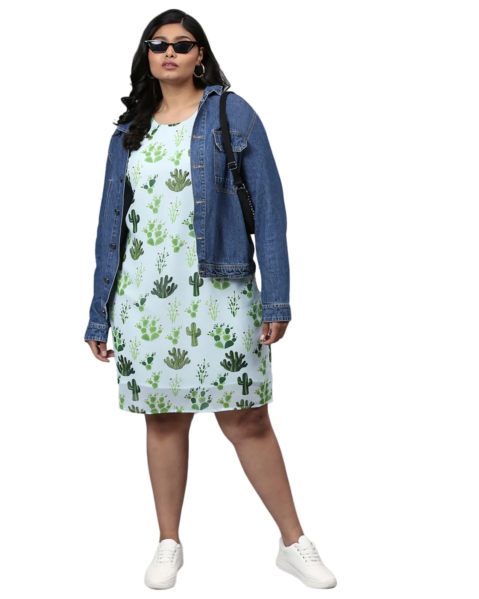 Mint Green Printed A-Line Dress | Blue