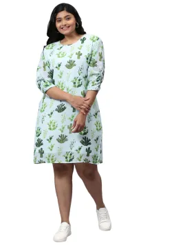 Mint Green Printed A-Line Dress | Blue