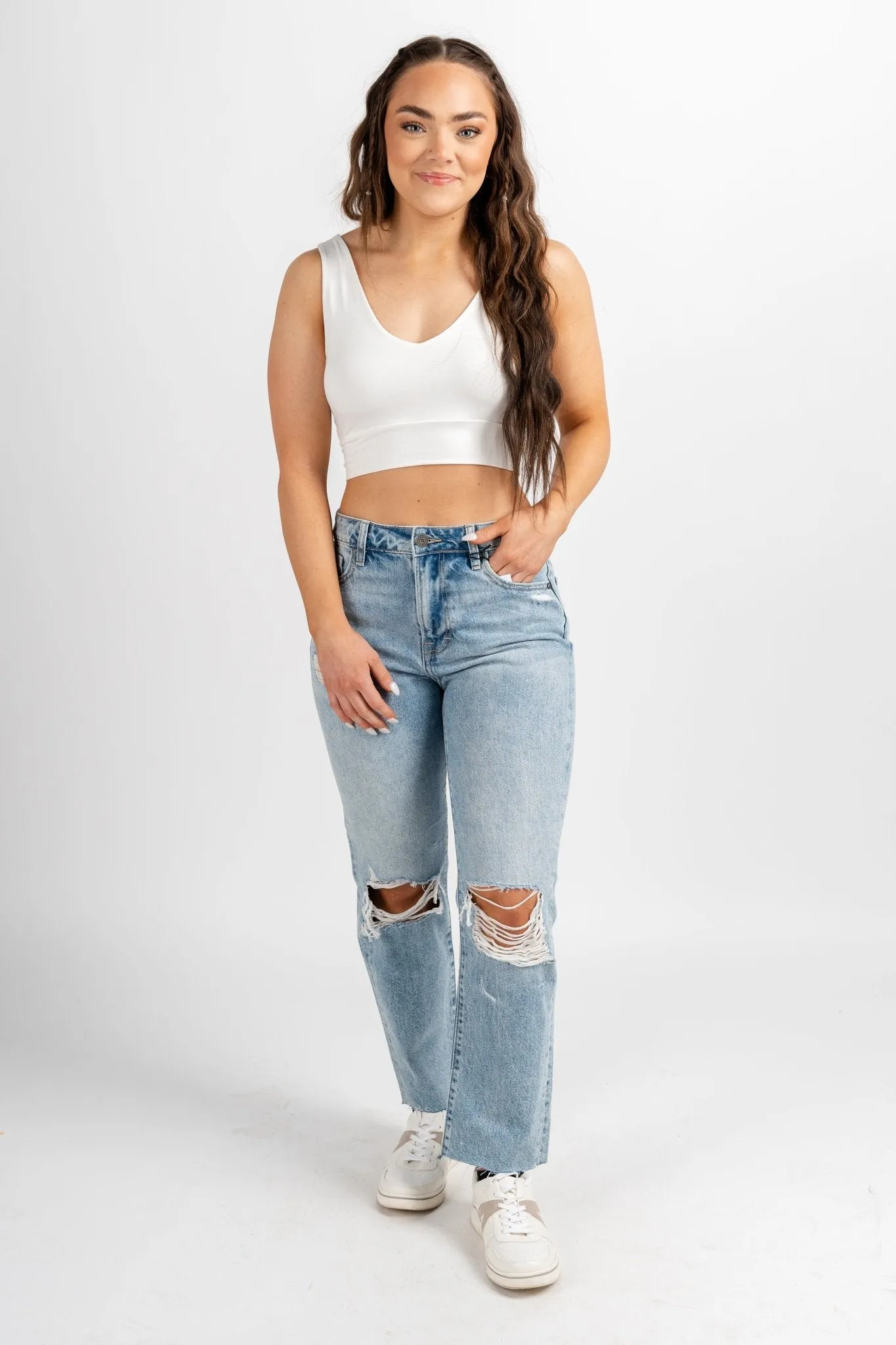 Modal jersey crop tank top ivory