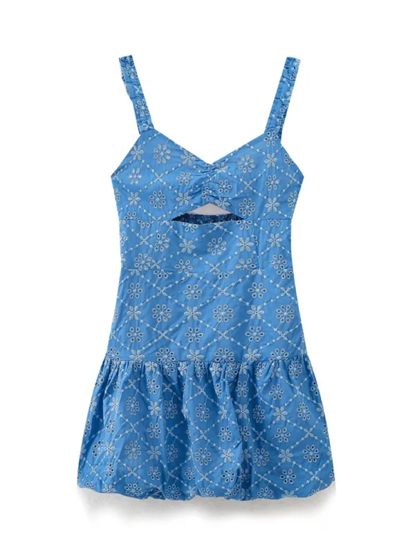 New hollow embroidery mini suspender dress