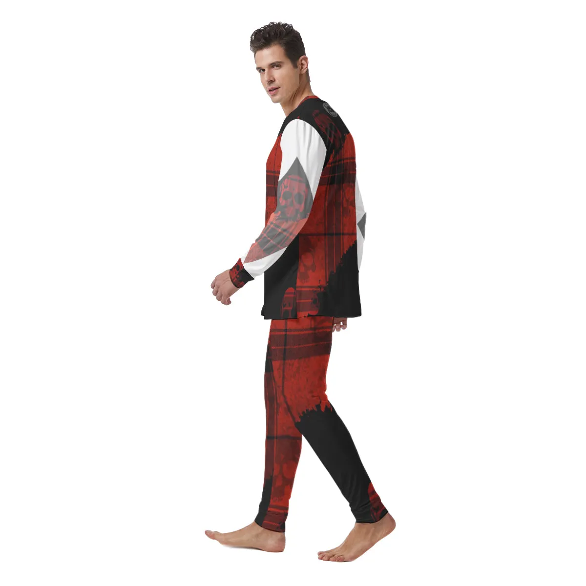 Plaid red/blk skulls Print Men's Pajamas