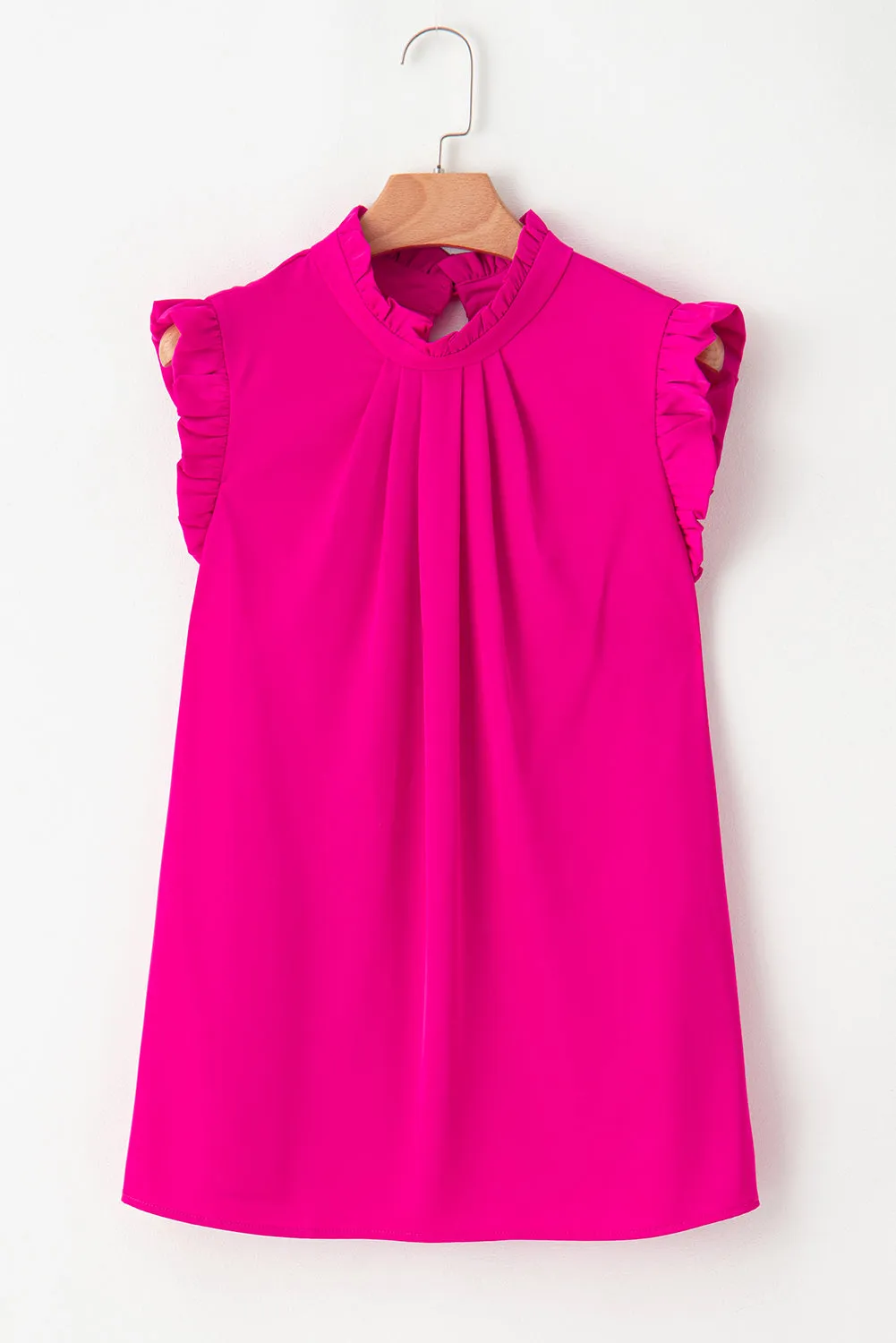 Pleated Frilled Trim Sleeveless Top
