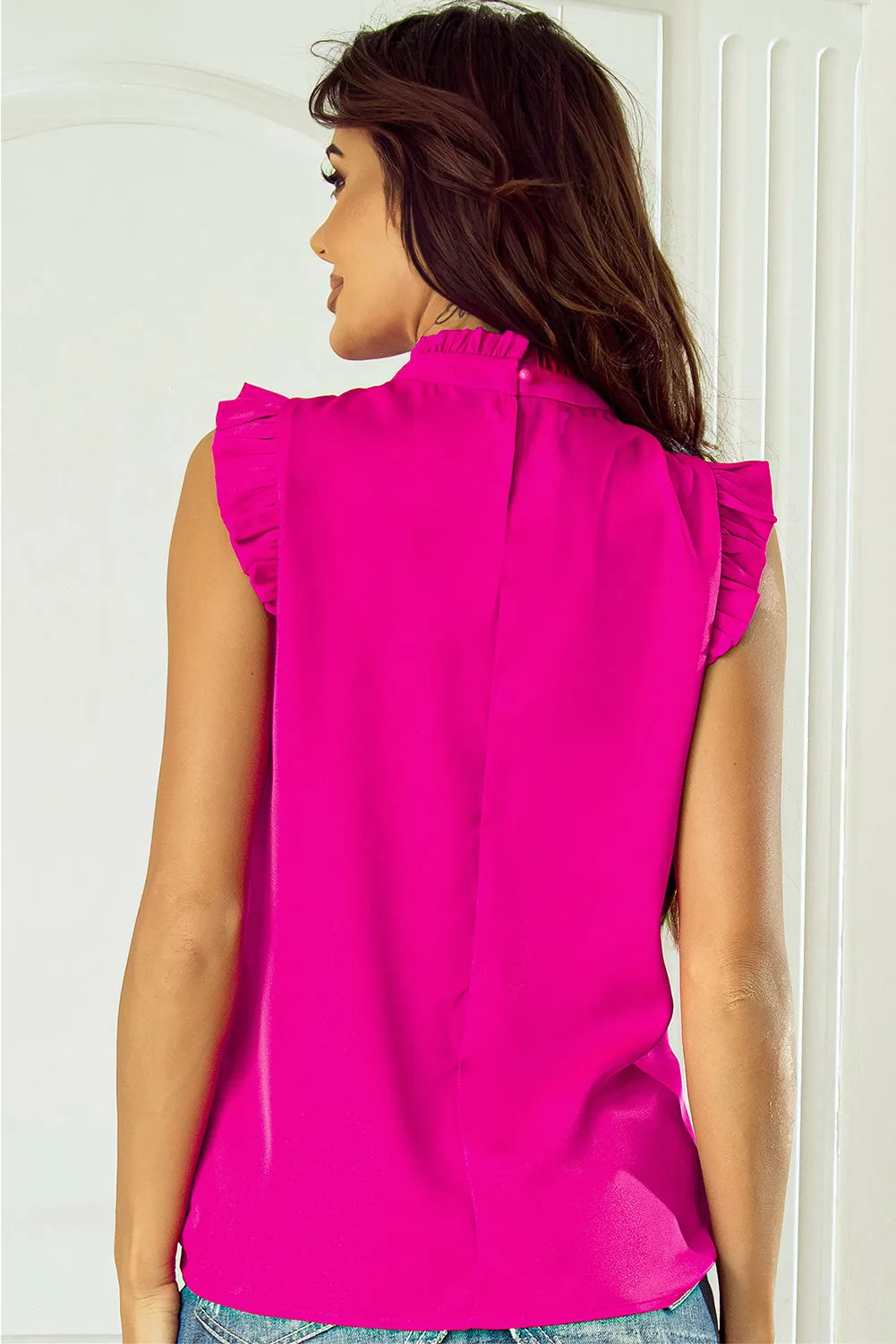 Pleated Frilled Trim Sleeveless Top