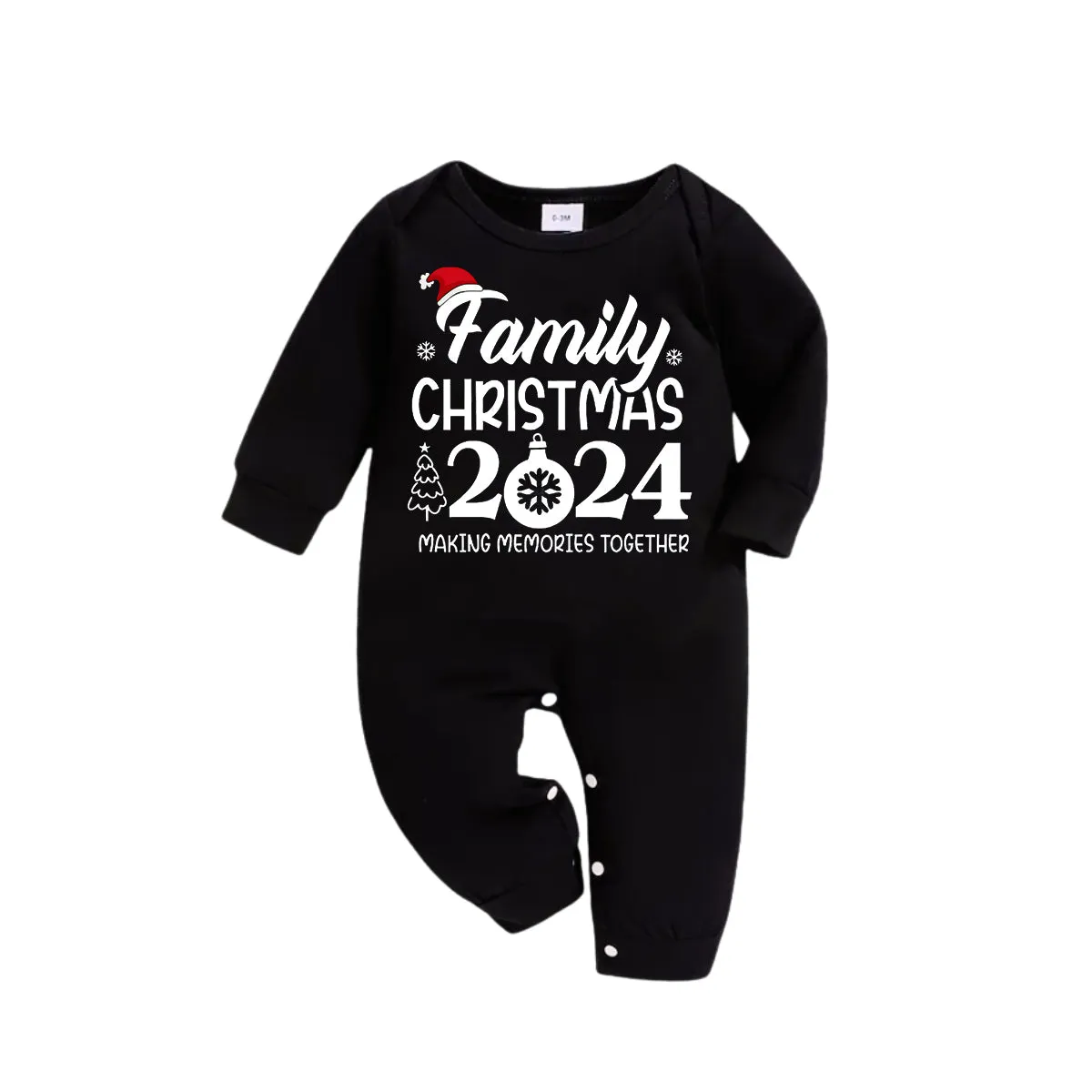 "Family Christmas 2024 Making Memories Together" Text and Santa Hat Printed Black and Green Plaid Family Christmas Matching Pajamas