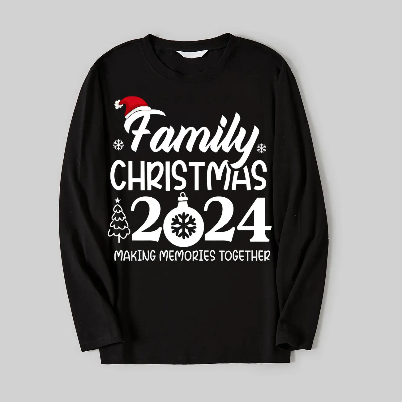 "Family Christmas 2024 Making Memories Together" Text and Santa Hat Printed Black and Green Plaid Family Christmas Matching Pajamas