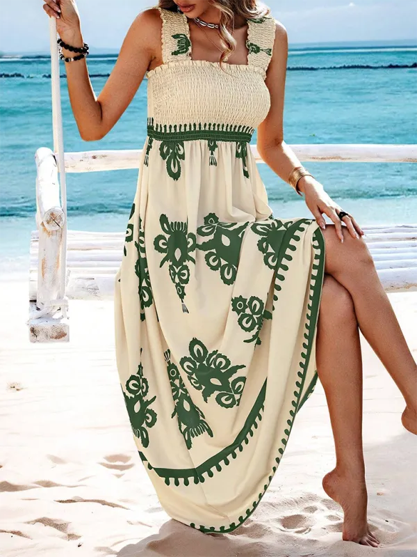 Resort style printed cross front midi dress