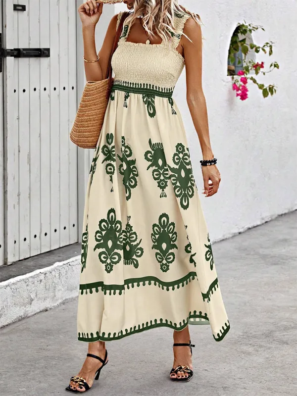 Resort style printed cross front midi dress