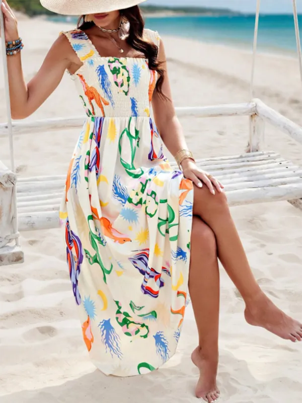Resort style printed cross front midi dress
