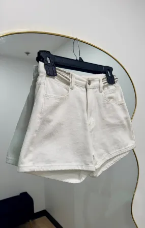 Rhinestone White Denim Shorts