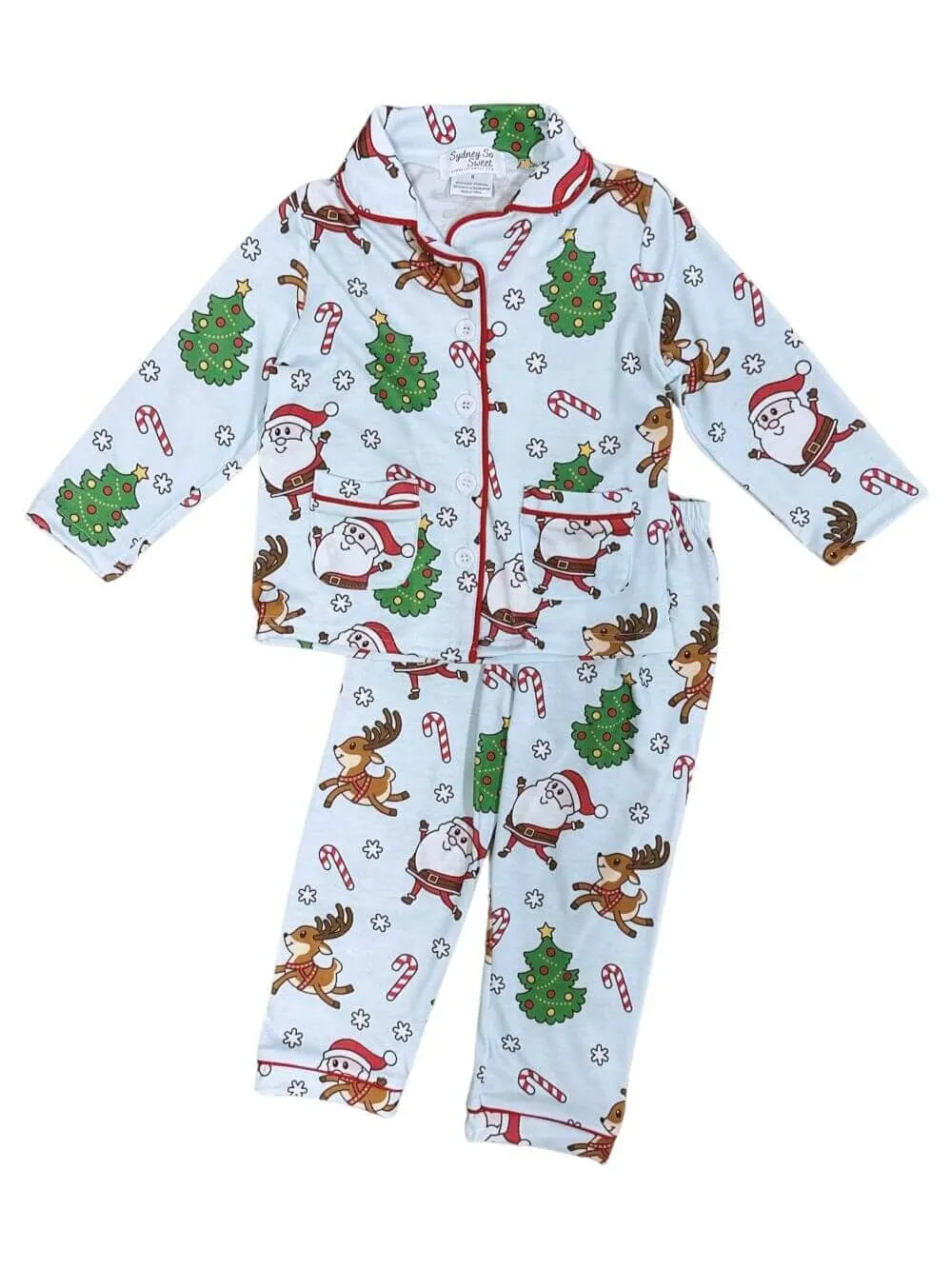 Santa and his Reindeer Boys or Girls Button Up Pajama Set