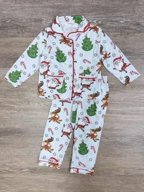 Santa and his Reindeer Boys or Girls Button Up Pajama Set
