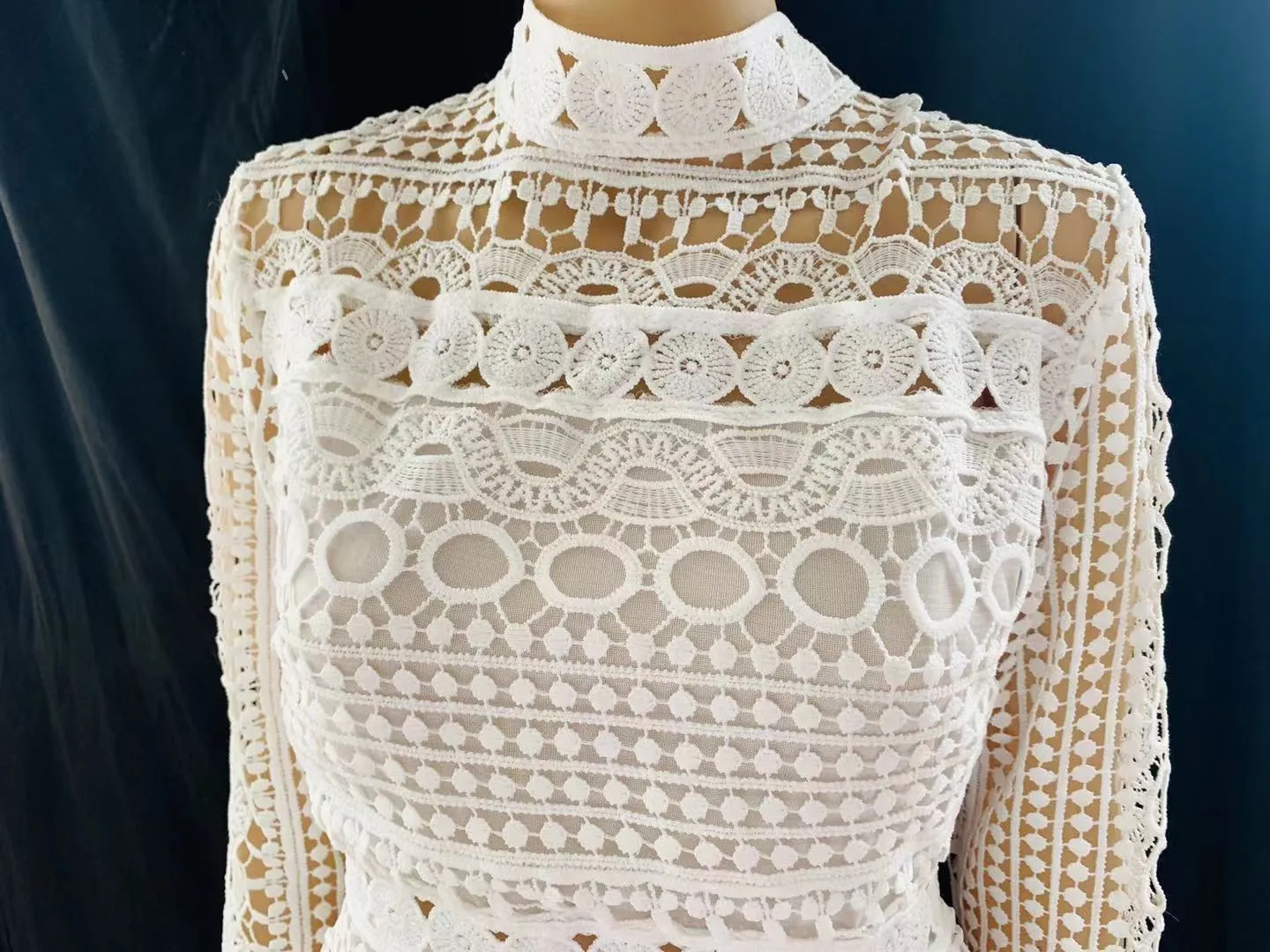 Sexy Long Sleeve High Neck White Lace Bodycon Party Dress