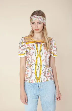 Short Sleeve Ribbon Print Top
