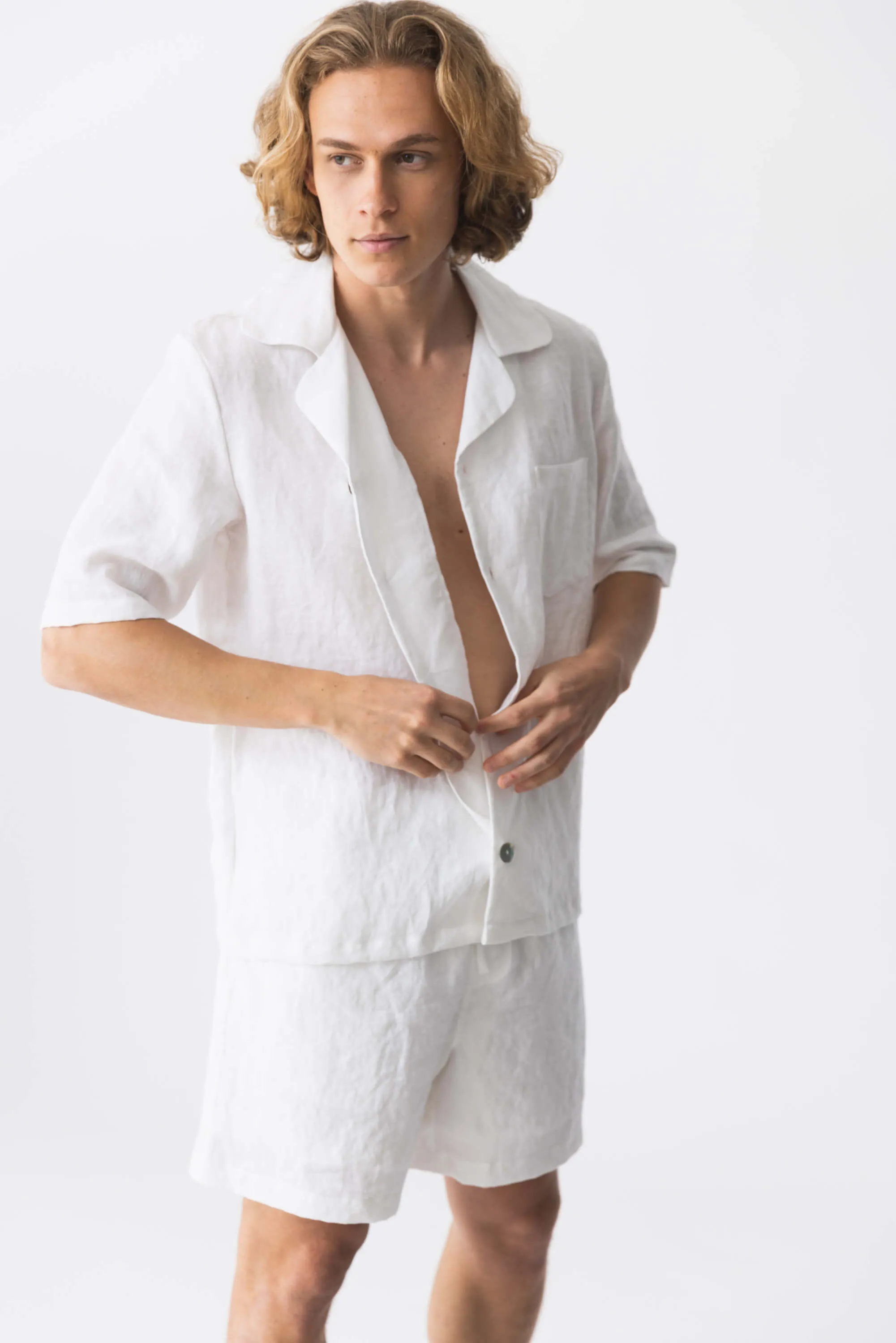 Short-sleeved linen pajamas burgundy - Emanuel